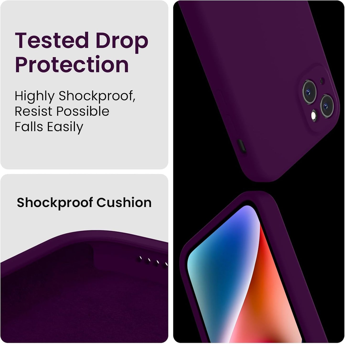 FireNova Designed for iPhone 13 Case, Silicone Upgraded [Camera Protection] Phone Case with [2 Screen Protectors], Soft Anti-Scratch Microfiber Lining Inside, 6.1 inch, Wine Red