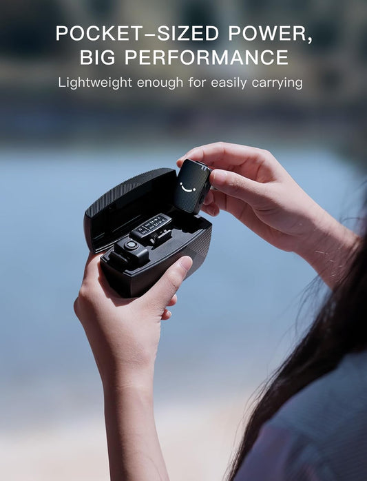 FIFINE Wireless Lavalier Microphone for iPhone/Android/Camera, 2 Pack Cordless Lapel Mic System for Vlog Recording Video YouTube/TikTok Interview, Condenser Clip-On Microphone with Charging Case-M9