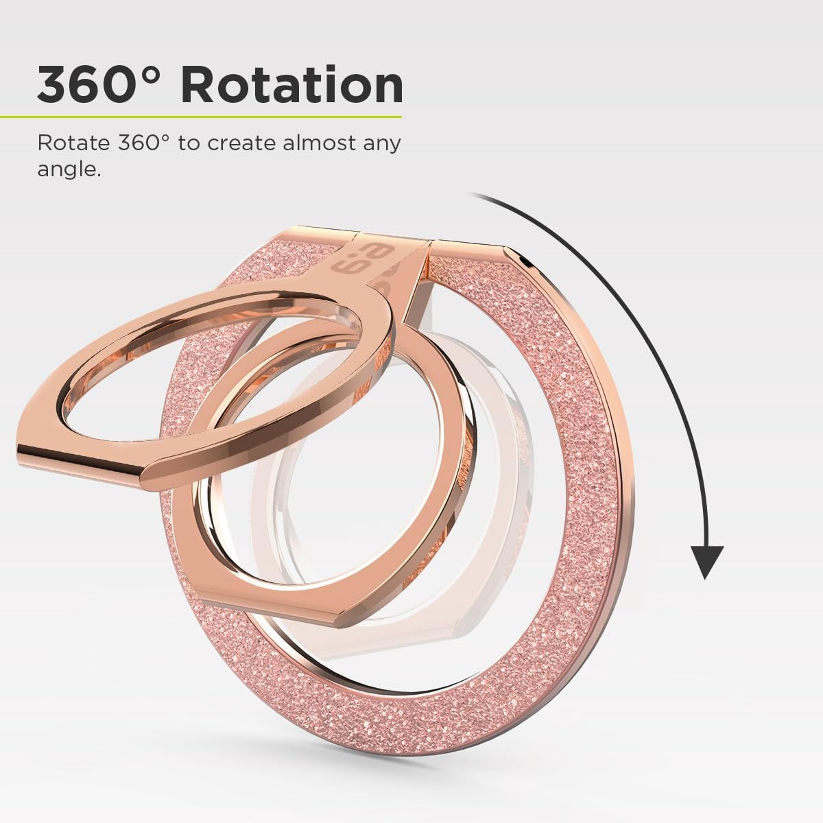 PureGear Magnetic Phone Grip Ring Stand, Magnetic Phone Ring Holder for MagSafe iPhone 16, 16Pro, 16Plus, 16ProMax, 15, 15Plus, 14, 14ProMax, 13,12, Adjustable Kickstand(Chrome Rose Gold Pink Glitter)