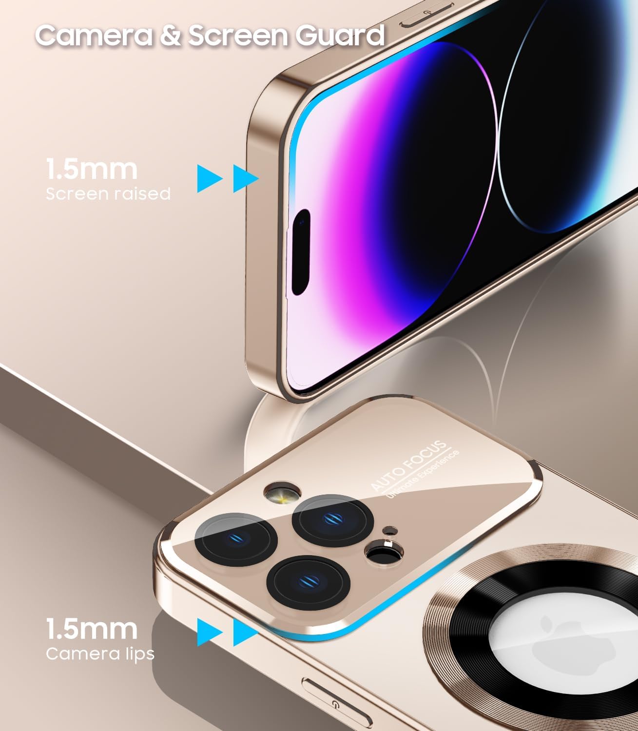 Magnetic for iPhone 14 Pro Max Case, Compatible with MagSafe, Built-in Camera Lens Protector, Logo View, Military Grade Drop Proof Phone Case Cover, Desert Titanium