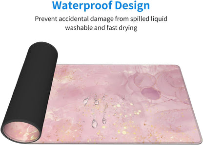 Rose Gold Marble Large Mouse Pad Extended Gaming Mousepad 31.5 x 11.8 Inch with Anti-Slip Rubber Base Cute Office Decor Women Girls Computer Accessories Home Office Supplies