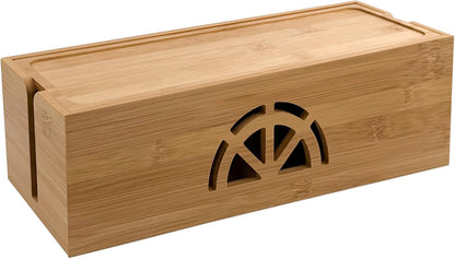 Bamboo Cable Management Box,Extra Large Cord Organizer Box,Power Strips Hider,Plug Strip Cord Box,Outlet Holder,Cords Concealer,Wires Covers,Desk & Floor Tidy Solution (Straight lid)