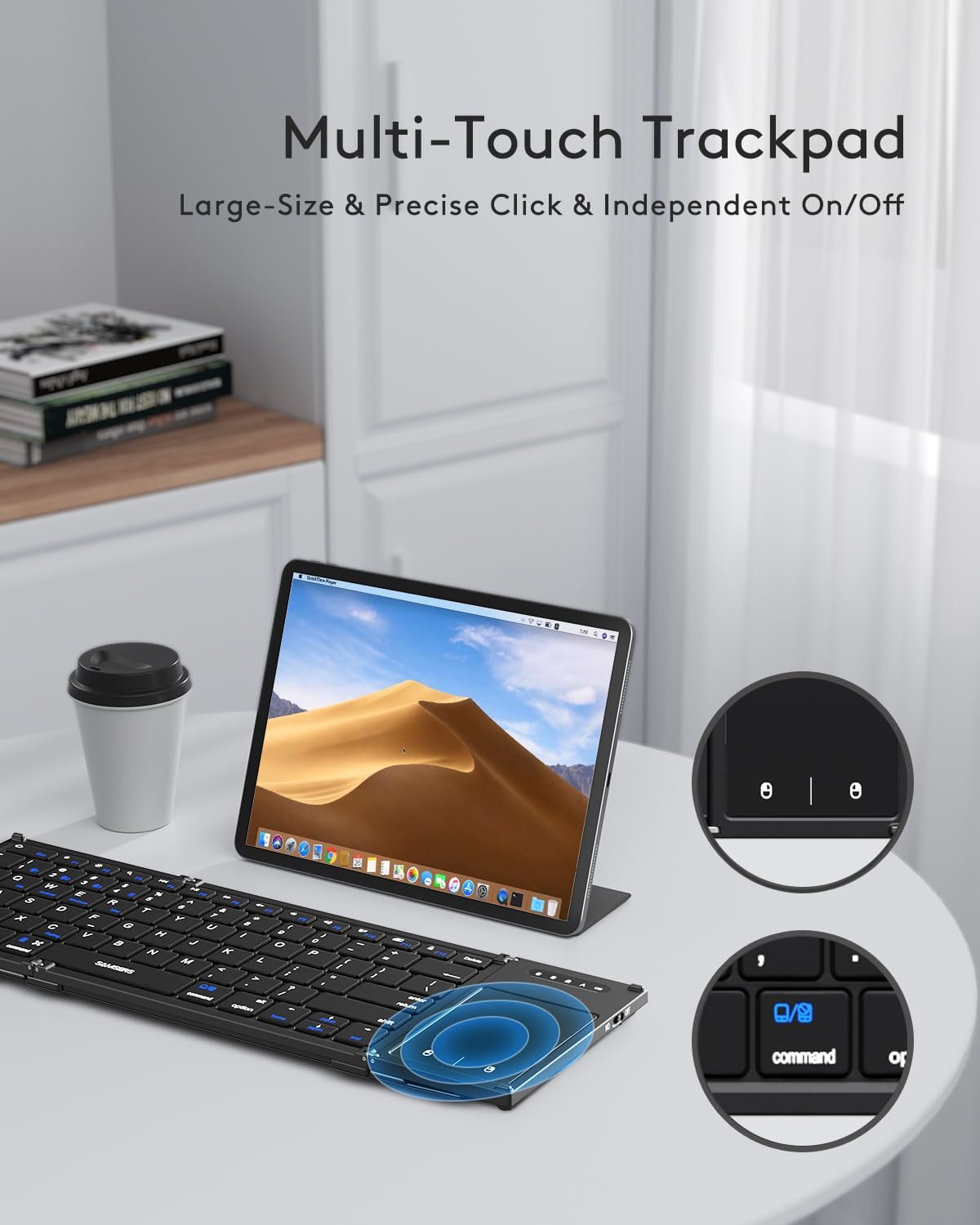 Samsers Foldable Bluetooth Keyboard with Touchpad, Full-Size Dual-Mode Wireless Folding Keyboard, Rechargeable Portable Travel for iOS Windows Android Mac OS, Support 4 Device(BT5.1x3 + 2.4G)