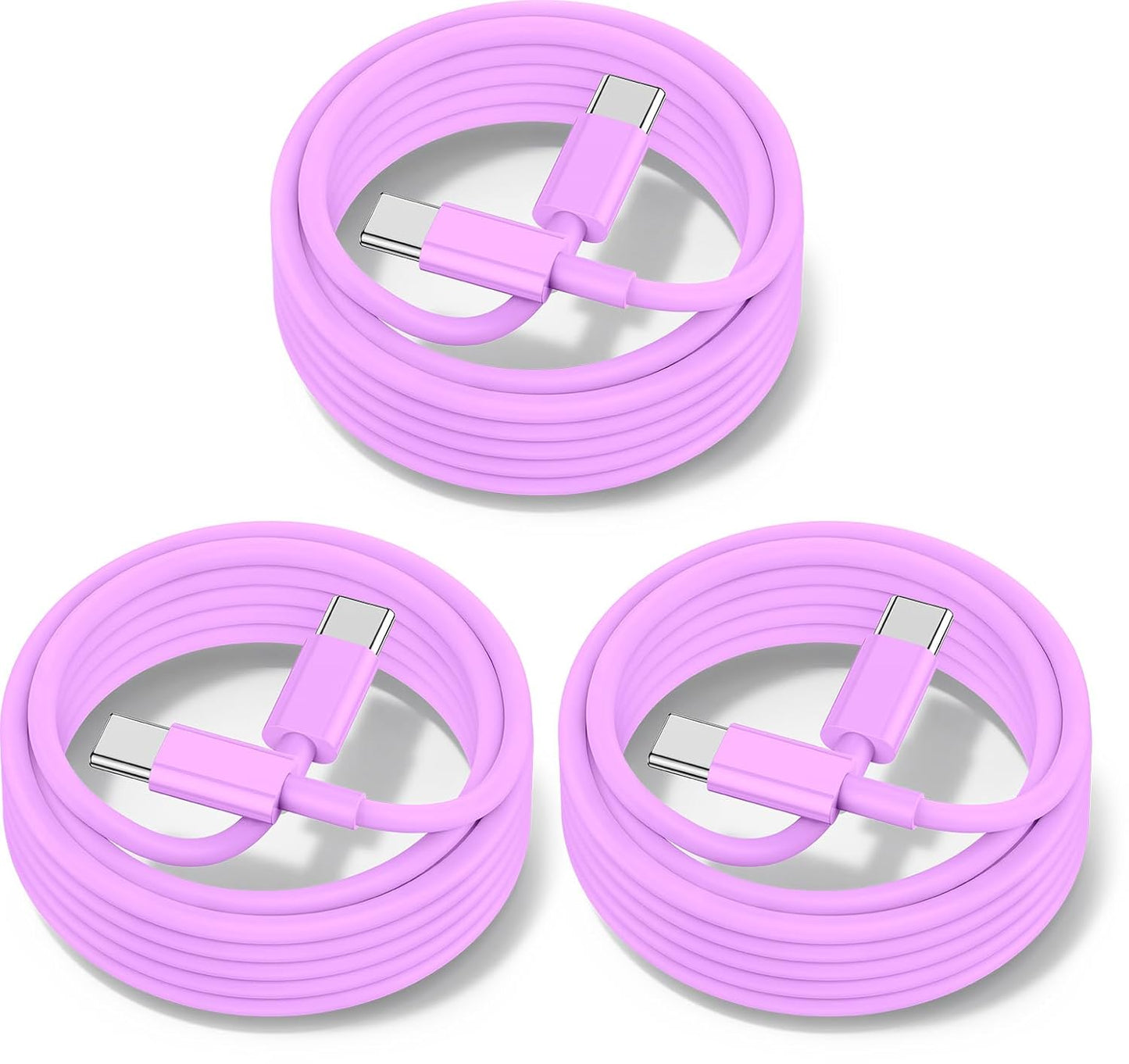 60W USB C to C Cable [3Pack] iPhone 15 Fast Charging Cable,6ft Long USB-C to USBC Power Cord for iPhone 16/15 Pro Plus Pro Max, MacBook Pro Air/IPad/iPad Pro 12.9/11,AirPods 4(Purple)