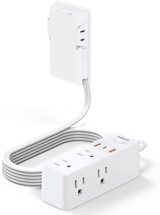 Power Strip Surge Protector with Flat Extension Cord Outlet Cover 6 AC Outlets(3 Wall Outlets Extender) 3 USB Ports (2USB C), 1050 Joules, Multi Plug for Home Office College Dorm Room Essential