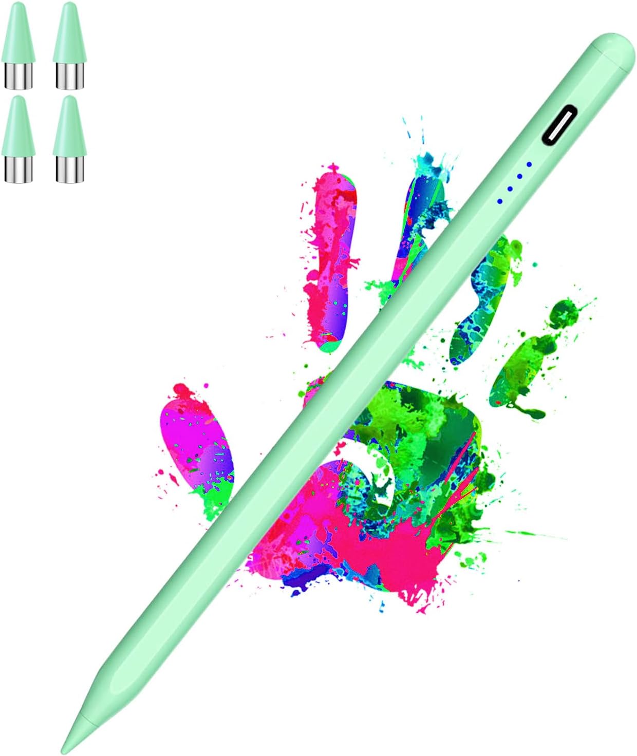 Active Stylus Pens for Touch Screens Magnetic Type-C Charging Tablet Pen with 4 POM Tips iPad Pencil Stylus Pen for iPad/Pro/Air/Mini/iPhone/Samsung/Android and Other Smartphone Device-Green