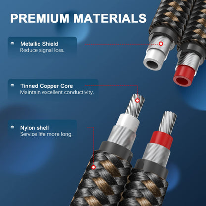 RCA Cable Subwoofer Cable 2RCA Male to 2RCA Male Stereo Audio Cable Y Splitter 24K Gold-Plated Nylon Braided Double Shielded Digital Analogue Supports Amplifiers,Home Theater,Hi-Fi System(5ft/1.5m)