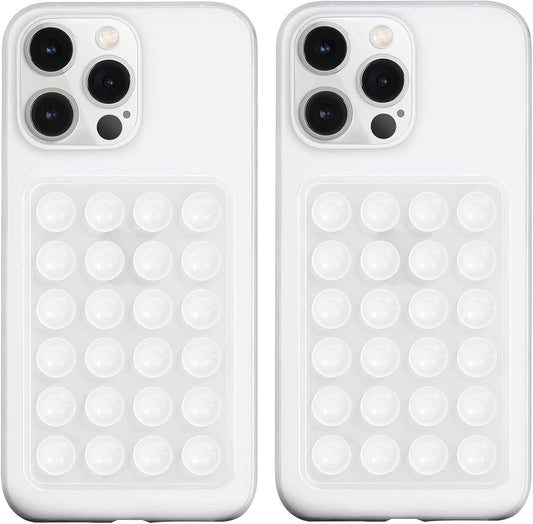 2 Pack Silicone Suction Phone Case Mount, Silicon Adhesive Phone Grip for Smartphones, Hands-Free Mirror Shower Phone Holder for Selfies, Tiktok Videos (Translucent)
