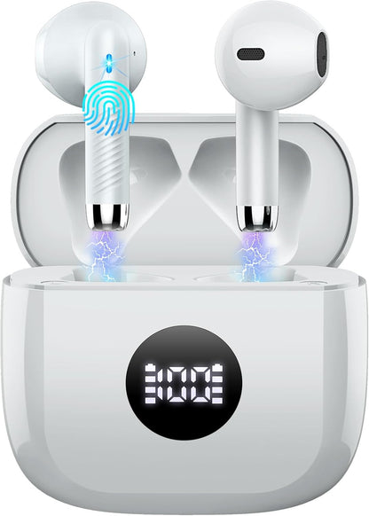 Wireless Earbuds, Bluetooth 5.4 Ear Buds LED Power Display Headphones Bass Stereo, Bluetooth Earbuds in-Ear Noise Cancelling Mic, 40H Playback Mini Case IP7 Waterproof Sports Earphones for Android iOS