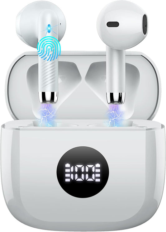 Wireless Earbuds, Bluetooth 5.4 Ear Buds LED Power Display Headphones Bass Stereo, Bluetooth Earbuds in-Ear Noise Cancelling Mic, 40H Playback Mini Case IP7 Waterproof Sports Earphones for Android iOS