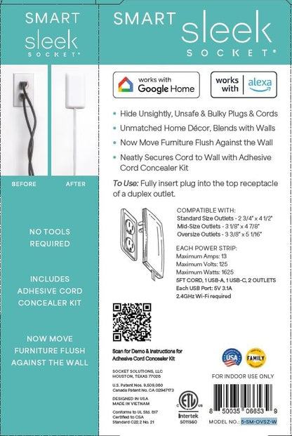 Smart Sleek Socket: Universal Outlet Concealer with Wi-Fi Smart Power Strip