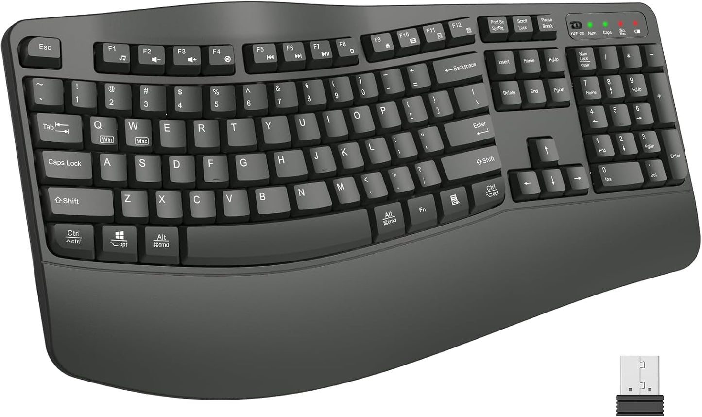 EDJO Ergonomic Wireless Keyboard for Large Hands, with Wrist Rest, Wave Keys, 2.4GHz Full Size Ergo Cordless USB Computer Keyboard, Comfortable Natural Typing, for Laptop, Mac, Windows (Gray)
