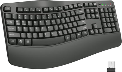 EDJO Ergonomic Wireless Keyboard for Large Hands, with Wrist Rest, Wave Keys, 2.4GHz Full Size Ergo Cordless USB Computer Keyboard, Comfortable Natural Typing, for Laptop, Mac, Windows (Gray)