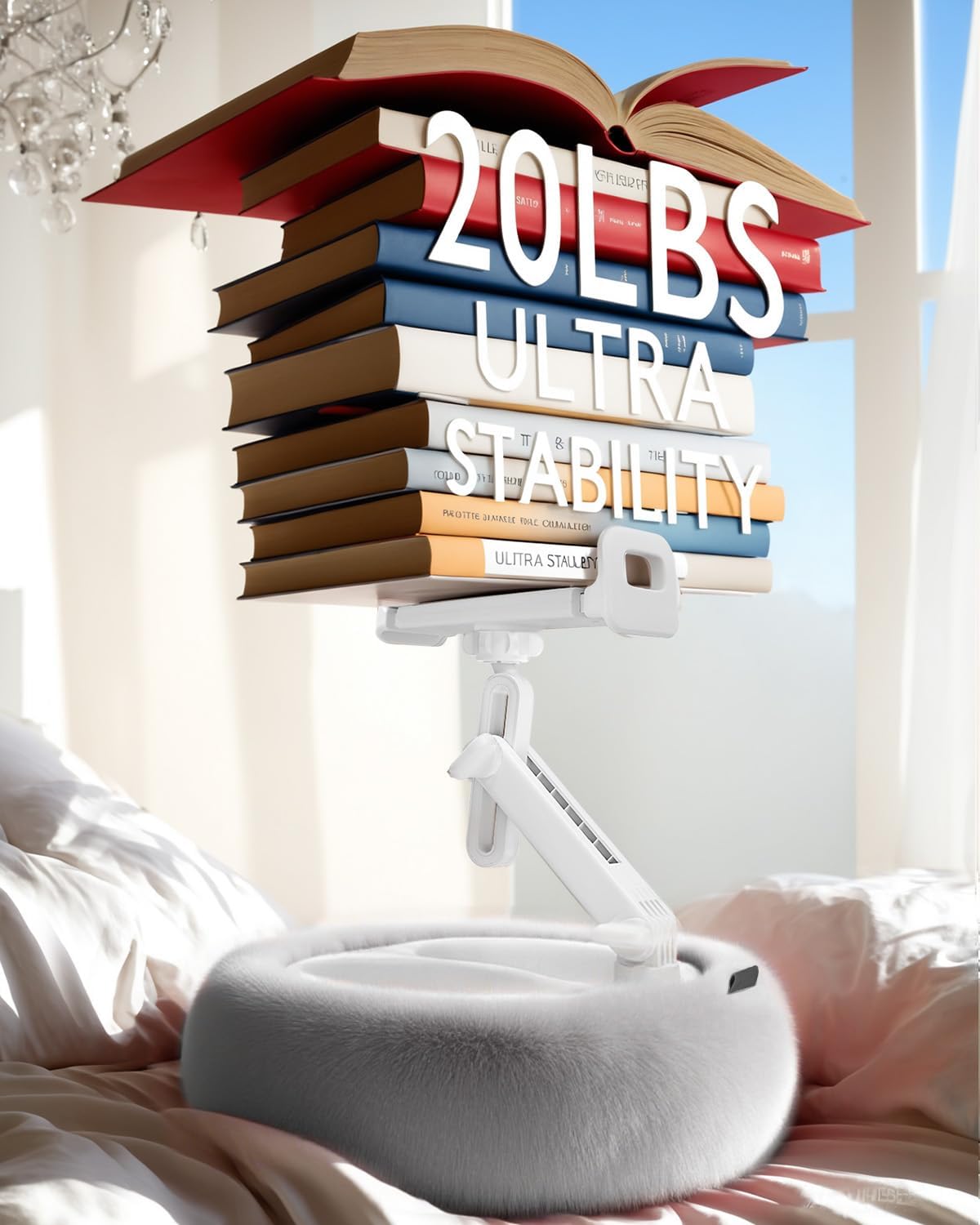 Tablet Pillow Stand, Compatible with 4.7"-12.9" Kindle, iPad, Phone/Tablet, Google, 360° Rotating Phone Holder for Bed, Detachable Bowl, Reading and Relaxation on Bed, Gray, Large (Faux Fur Pillow)