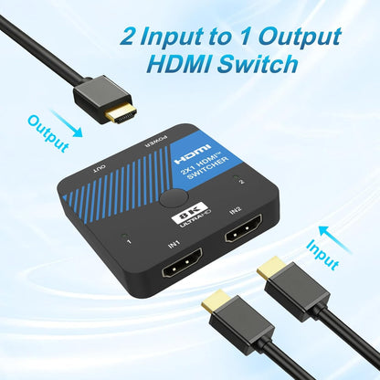 8K HDMI Switch 2 in 1 Out 4K@120Hz HDMI Switcher Support HDR10+, Dolby Vision, VRR, ALLM