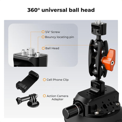 K&F CONCEPT 4.5" Suction Cup Camera Mount with Magic Arm, ARRI Style 1/4" 3/8" Threads, Quick Release Car Mount Compatible with Gopro DJI Insta360 for DSLR Action Camera Phone Video Shooting