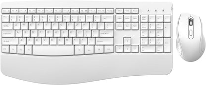 Ergonomic Keyboard and Mouse Combo - Full Size Keyboard Cordless with Palm Wrist Rest Ergonomic Mouse Wireless for Windows Computers Laptops - White(Upgrade)