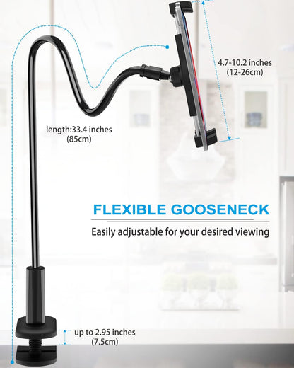 woleyi Gooseneck Tablet Holder for Bed, Flexible Long Arm Tablet Mount for Desk, Clip Bracket Clamp Stand fit for iPad Pro 10.5 Air Mini, Switch, Galaxy Tabs, Tablets, Cell Phones and 4.7-11" Devices