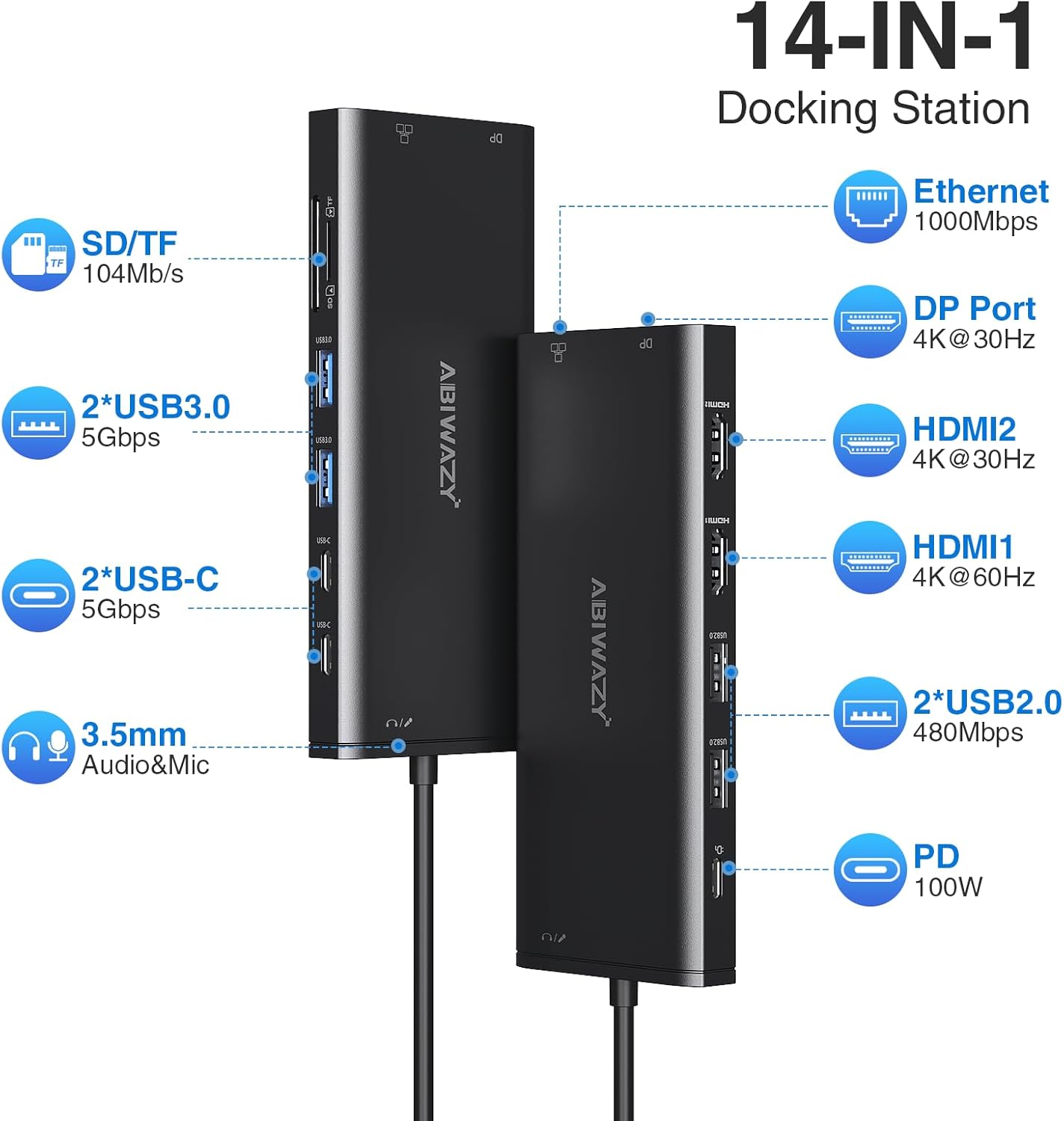 USB C Docking Station 3 Monitors USBC Hub Laptop Dual Monitor Multiport Adapter Dock Dongle,USBC to 2 HDMI,4K DisplayPort,PD Charging,Ethernet,7 USB-C/A Ports,SD/TF,Audio for Dell/HP/Lenovo(Black)