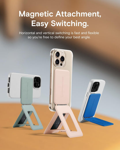 MOFT Phone Stand, Magnetic Phone Tripod Stand Stain-Resistant MOVAS Leather & Angle Adjustment & Strong Magnets Tripod for iPhone 16/15/14/13/12 (Included Metal Ring)-Peony