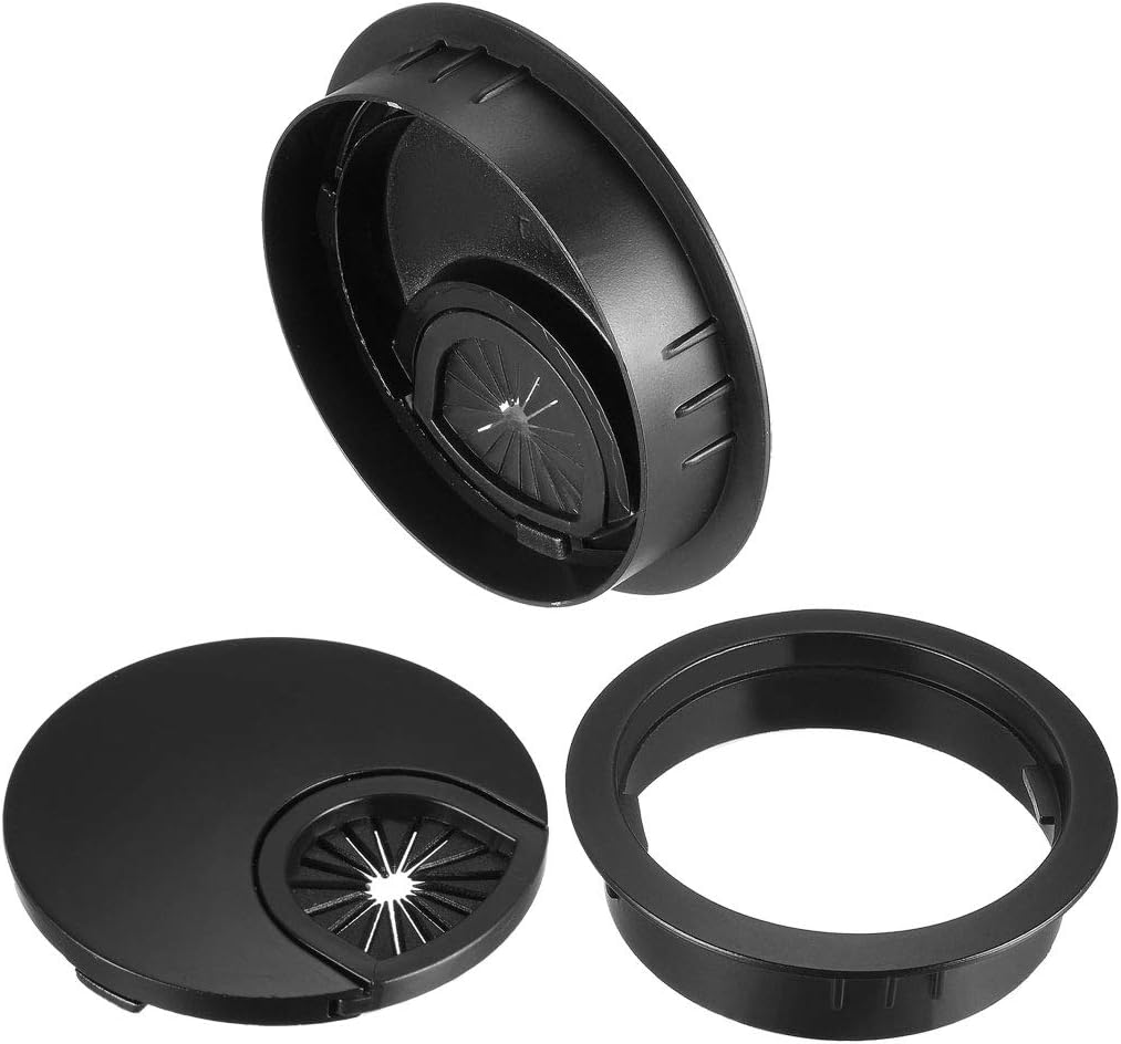 uxcell Cable Hole Cover, 2.4Inch/60mm Zinc Alloy Desk Wire Cord Cable Grommets Hole Cover for Office PC Desk Cable Cord Organizer, 4Pcs Black