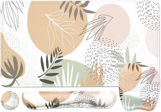 Keyboard Wrist Rest Large Mouse Pad Wrist Support for Computer, 4 in 1 Memory Foam Keyboard Pad Desk Mat Ergonomic Hand Rest Wrist Cushion for Home Office Gaming - Minimalist Plant