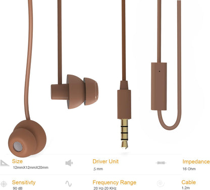 MAXROCK Sleeping Headphones, in-Ear Soundproof Earplug Soft Earbuds with Mic Noise Cancelling Sleep Earphones for Side Sleeper, Insomnia, Snoring, Air Travel, Bedtime Listening… (Coffee)