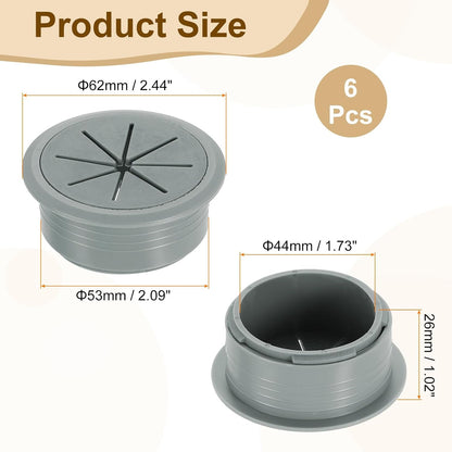uxcell 6 Pcs Desk Grommet, Fit 53mm/2.09" Plastic Cable Hole Cover Bulk Top Hat Grommet Desk Hole Cover for Cables Home Office, Dark Gray