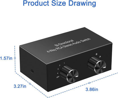 Y.D.F 4-Way Bi-Directional RCA Switch, HiFi AV L/R Sound Channel 2 in 4 Out or 4 in 2 Out, L/R Sound Channel Audio Switcher Splitter RCA Stereo Selector for DVD Stereo Speaker CD Player