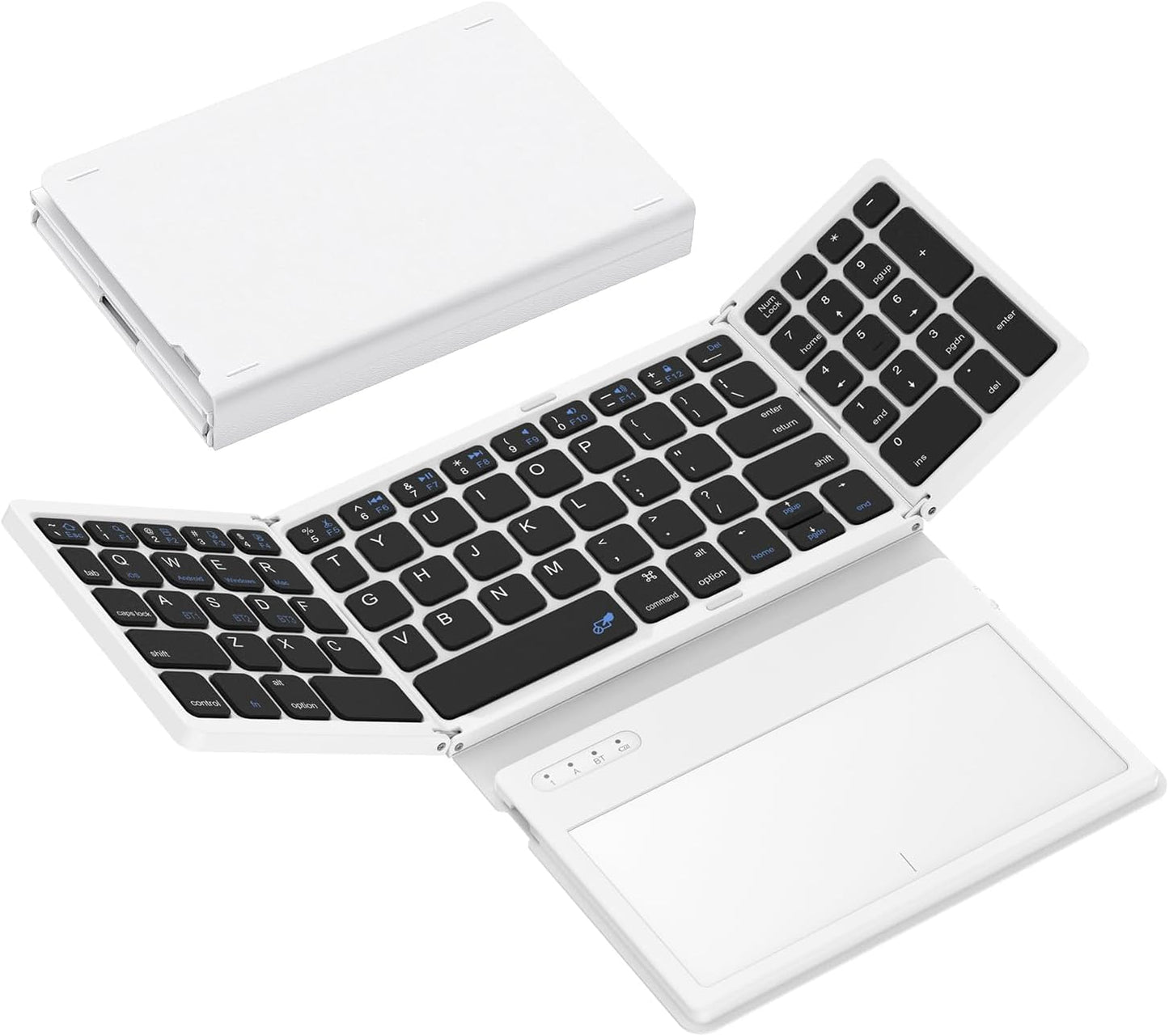 Foldable Bluetooth Keyboard, Portable Full Size Folding Keyboard with Large Touchpad, Numeric Keypad, PU Leather, Wireless Travel Keyboard for Windows iOS Android Mac(Black-White)