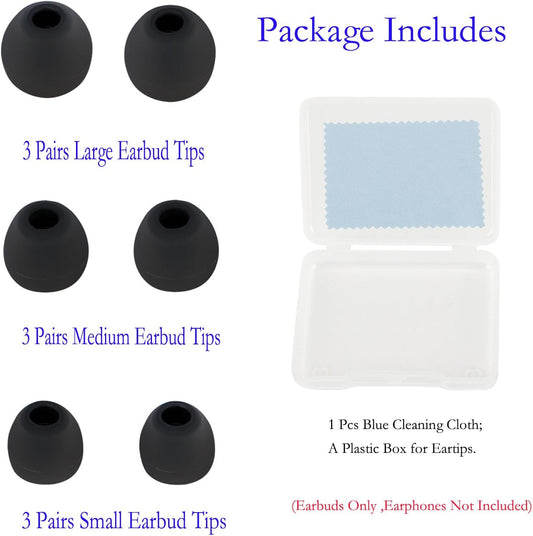 Earbud Tips Replacement Earbud Tips Ear Bud Replacement Pieces Silicone Soft and Comfortable Fit for Inner Hole from 3.8mm - 5.1mm Earphones 9 Pairs S/M/L Gray-Black
