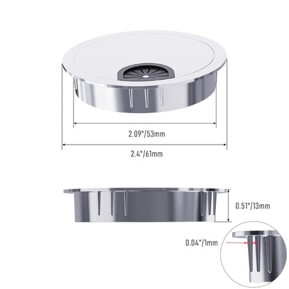 2 Pack Desk Grommet 2-1/8 Inch 53mm, Zinc Alloy Computer Desk Wire Hole Cover, Office Desktop Cord Cable Hole Metal Ring, Bright Silver