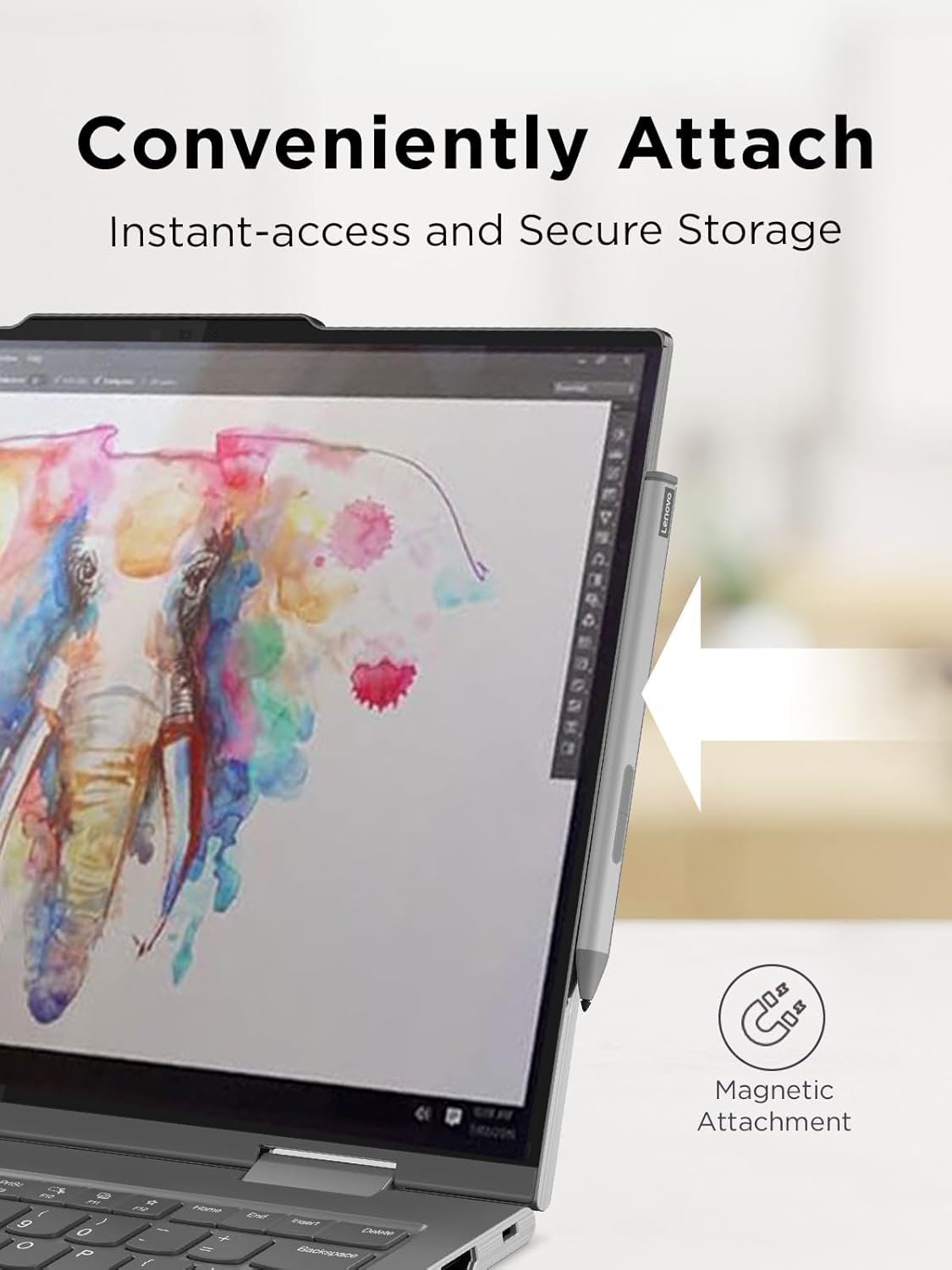 Lenovo Slim Pen – Magnetic Precision Stylus for Lenovo Laptops – 4096 Pressure Levels, Tilt Sensitivity, Rechargeable, Perfect for Drawing, Digital Art, Note-Taking