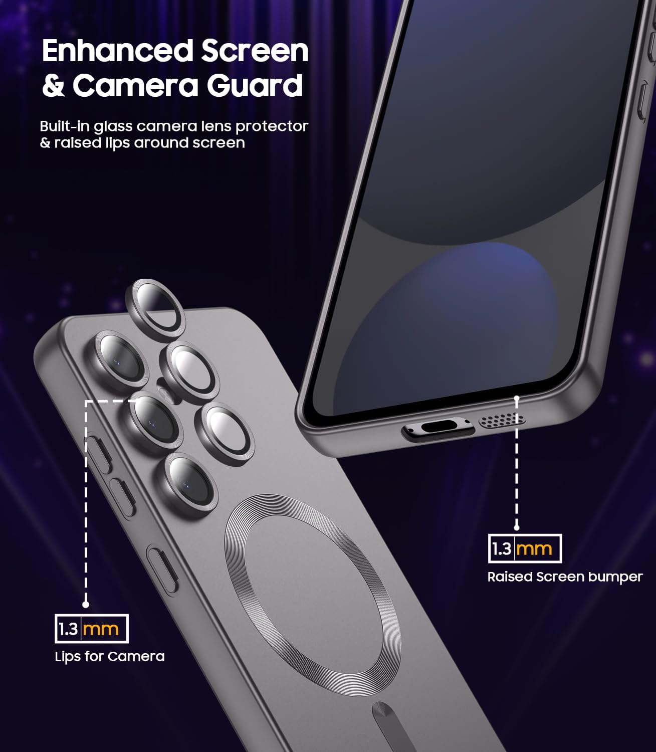 Magnetic for Samsung Galaxy S25 Case [Compatible with MagSafe][Built-in Camera Lens Protector] Slim Soft Silicone Bumper Shockproof Metallic Luster Phone Case (Gray)