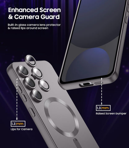 Magnetic for Samsung Galaxy S24 FE Case [Compatible with MagSafe][Built-in Camera Lens Protector] Slim Soft Silicone Bumper Shockproof Metallic Luster Phone Cover (Titanium Gray)