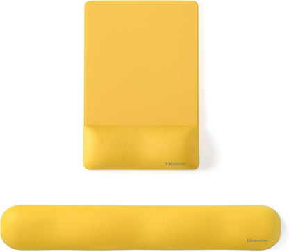 UnivoColors Design-Wave Set of Keyboad Wrist Rest & Mouce Pad,Artificial Sheepskin+Memory Foam+Ergonomic+Anti-Slip Gel, Resilience Support During Work and Gaming,Keyboard Accessory,Yellow