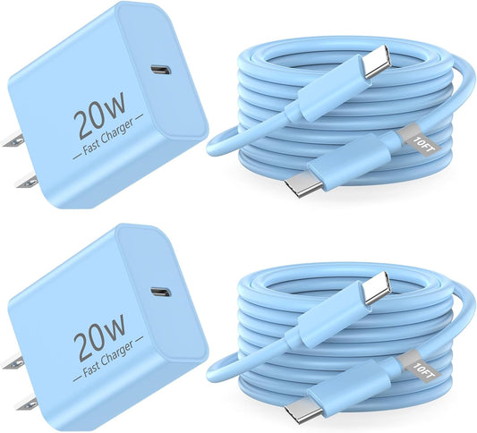 Matsusho iPhone 16 15 Charger Fast Charging 10 FT, 2 Pack 20W USB C Wall Charger with 10FT Type C to C Fast Charging Cable for iPhone 16/16 Plus/16 Pro/16 Pro Max/15/15 Pro/15 Pro Max/15 Plus, Blue