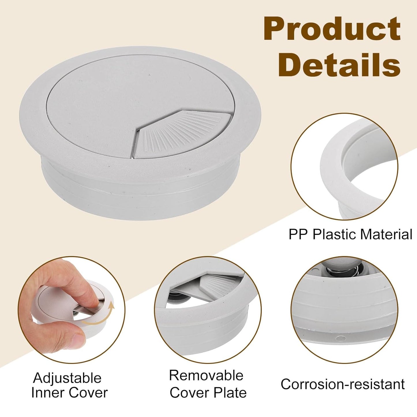 uxcell 8 Pcs 53mm (2.09 Inch) Desk Grommet, Plastic Cable Hole Cover, Wire Cord Cable Organizer for Home Office Computer Desk Cabinet, Gray