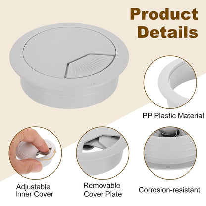 uxcell 5 Pcs 53mm (2.09 Inch) Desk Grommet, Plastic Cable Hole Cover, Wire Cord Cable Organizer for Home Office Computer Desk Cabinet, Gray