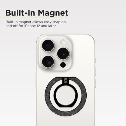 PureGear Magnetic Phone Grip Ring Stand, Magnetic Phone Ring Holder for MagSafe iPhone 16, 16Pro, 16Plus, 16ProMax, 15, 15Plus, 14, 14ProMax, 13, 12, Adjustable Kickstand(Brushed Black Glitter)