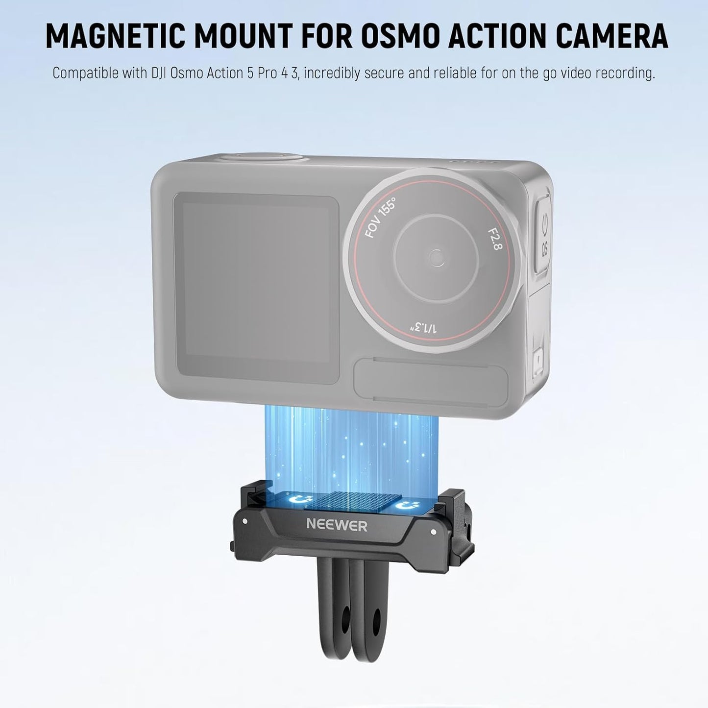 NEEWER Magnetic Mount Adapter Compatible with DJI Osmo Action 5 Pro 4 3, Quick Release Mount Base with Two Prong Connector for Tripods, Selfie Sticks, Vlogging Accessories, GP-73