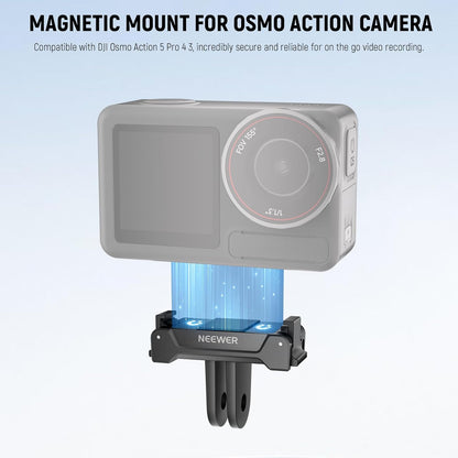 NEEWER Magnetic Mount Adapter Compatible with DJI Osmo Action 5 Pro 4 3, Quick Release Mount Base with Two Prong Connector for Tripods, Selfie Sticks, Vlogging Accessories, GP-73