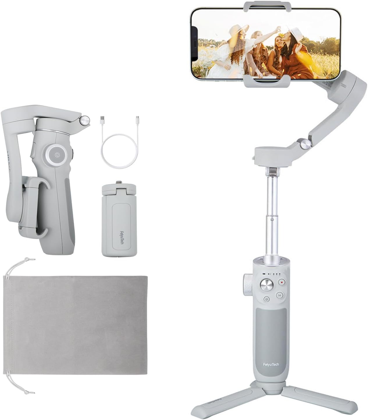 FeiyuTech VB 4 Smartphone Gimbal with 8.4''Extendable Rod,AI Tracking,Gesture Control,Foldable&Portable Gimbal Stabilizer for Vlog YouTube TikTok Live Video Record,iPhone&Android,Max 0.57lb