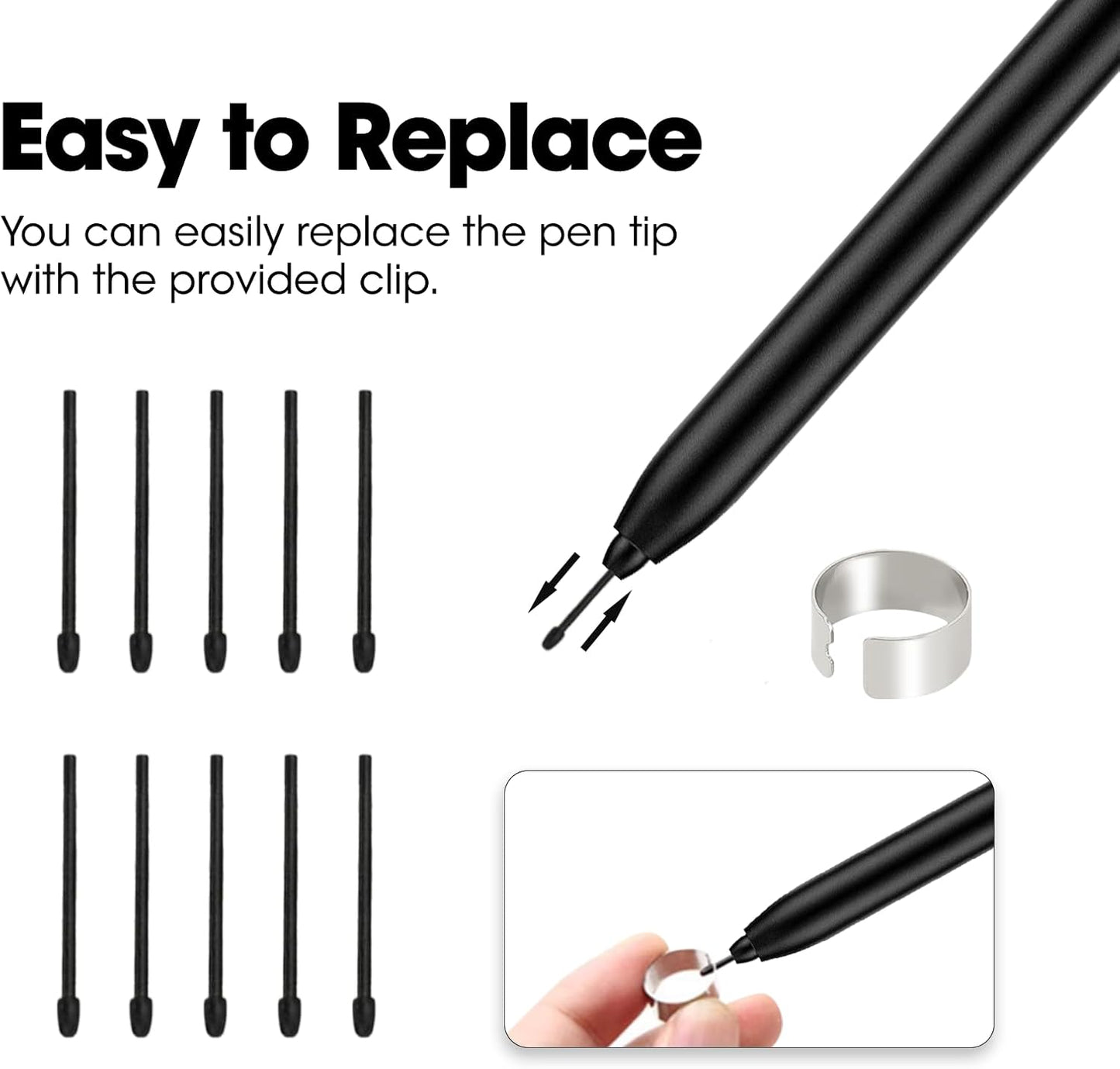 Marker Pen Tips for Remarkable 2 Pen nips 10 Pcs with Removal Tool, Durable Stylus Pen Replacement Nibs Marker Pen fit Samsung, Boox PenNote Air2 Plus