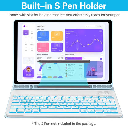Keyboard Case for Samsung Galaxy Tab A9 Plus 5G 11 inch 2023 (SM-X210/X216/X218), 7 Color Backlit Detachable Keyboard Bluetooth, Smart Folio Cover with S Pen Holder for Galaxy Tab A9+ 11", Blue