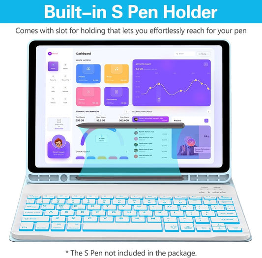 Keyboard Case for Samsung Galaxy Tab A9 Plus 5G 11 inch 2023 (SM-X210/X216/X218), 7 Color Backlit Detachable Keyboard Bluetooth, Smart Folio Cover with S Pen Holder for Galaxy Tab A9+ 11", Blue