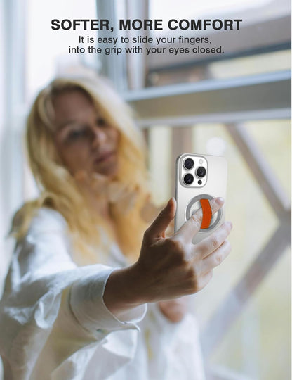 Lite 2 Magnetic Phone Grip, [Elastic Finger Strap] Phone Loop Holder, Compatible with Magsafe Series iPhone 16 15 14 13 12 Pro max, Silver