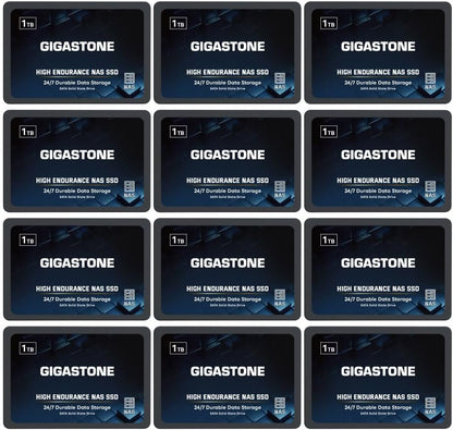 Gigastone 1TB NAS SSD Drive (12-Pack) 24/7 Durable TLC High Endurance RAID Data Storage Network Attached Storage 2.5" SATA Internal Solid State Hard Drives