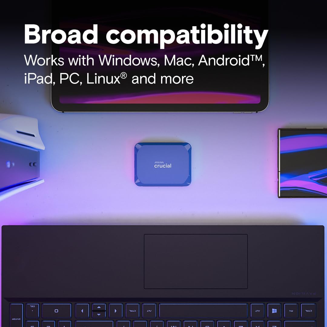 Crucial X10 2TB Portable SSD, Up to 2,100MB/s, USB 3.2 USB-C, External Solid State Drive, Compatible with Windows, Mac & Android, Durable Storage for Games, Photos & Files, Blue - CT2000X10SSD9-02