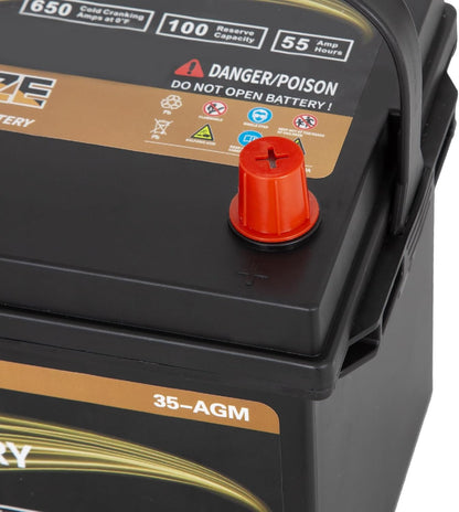 Weize Platinum AGM Battery BCI Group 35 Automotive Battery, 100RC, 650CCA, 36 Months Warranty